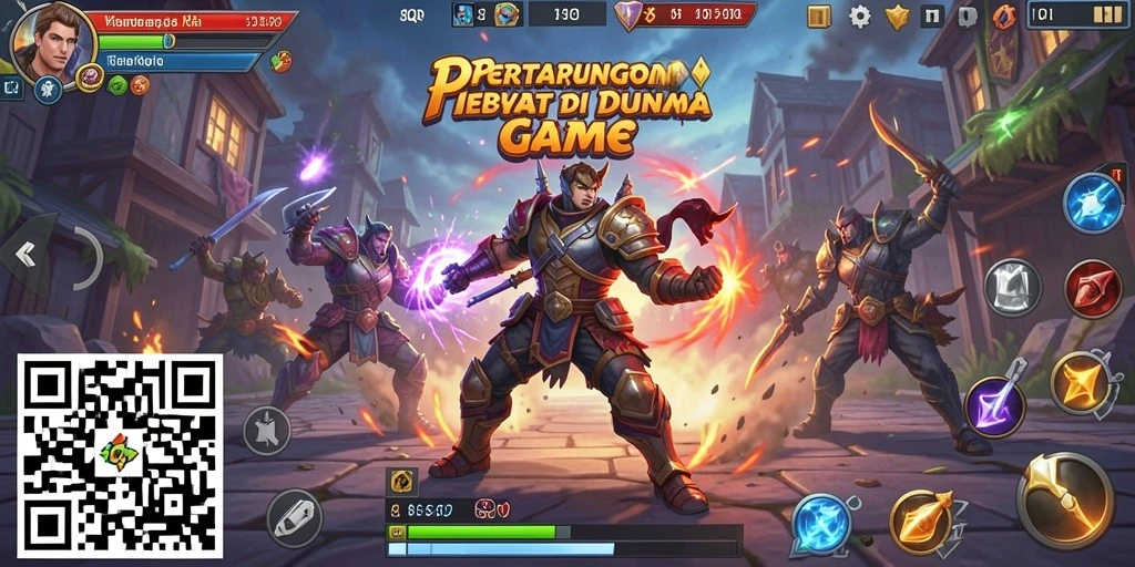 Screenshot gameplay 8QR menampilkan pertarungan seru dengan karakter beragam.