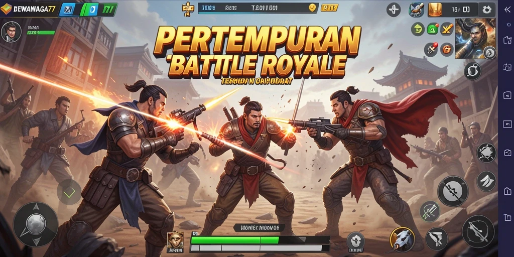 Screenshot menunjukkan aksi seru dalam gameplay Battle Royale DEWANAGA77.