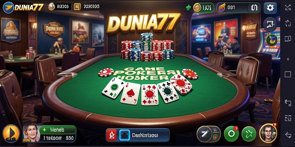 Tampilan DUNIA77 saat permainan Poker yang mendebarkan.