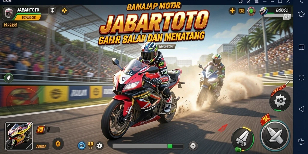 Screenshot gameplay JABARTOTO menampilkan aksi balap motor yang mendebarkan.