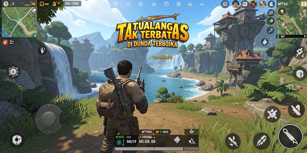 Screenshot gameplay MT966 menampilkan karakter menjelajahi dunia terbuka yang luas.
