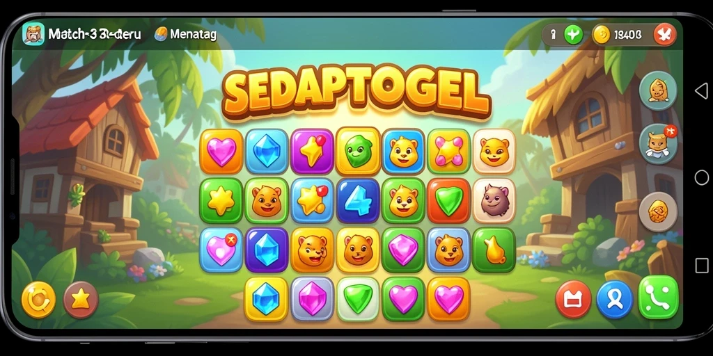 Tampilan grafis cerah dari gameplay SEDAPTOGEL Match-3.