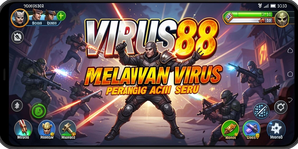 Tampilan gameplay seru di VIRUS88 melawan virus jahat.